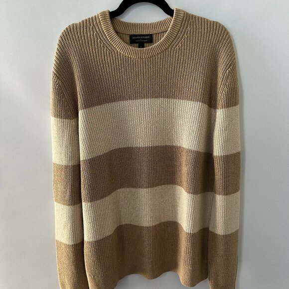 Banana Republic Tan & Cream Striped Large Sweater - Picture 2 of 12